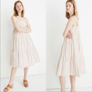Madewell Button-Back Tiered Dress in Textural Rainbow Stripe - Size 4